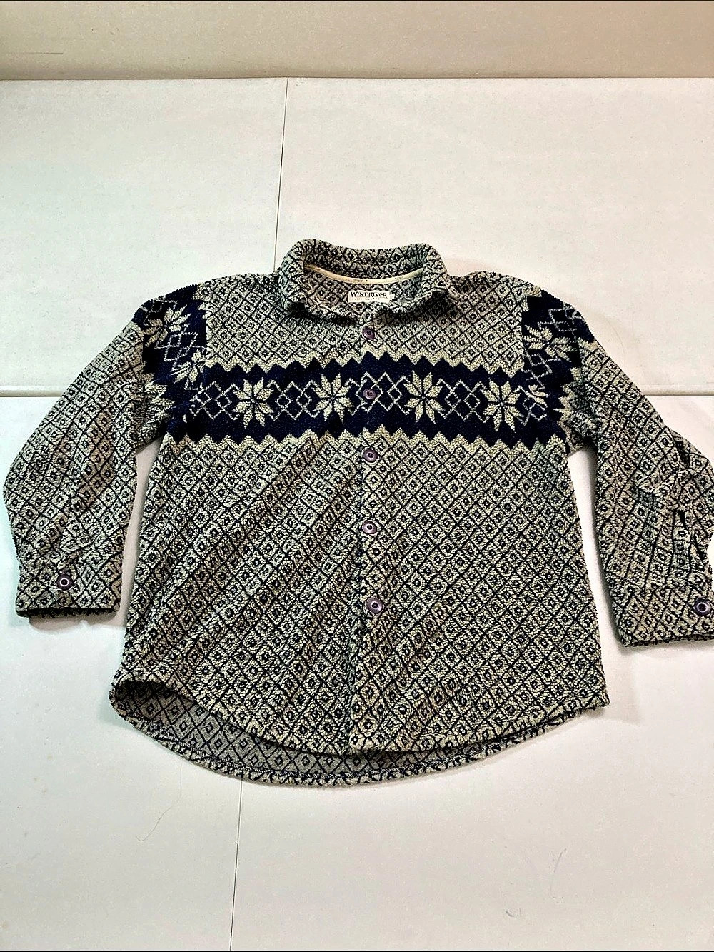 Windriver Geometric Fleece Shirt Blue & Cream XL